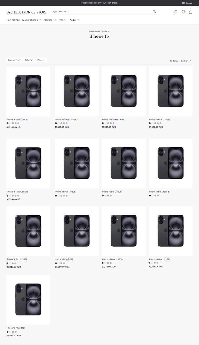 Model D product listing page.