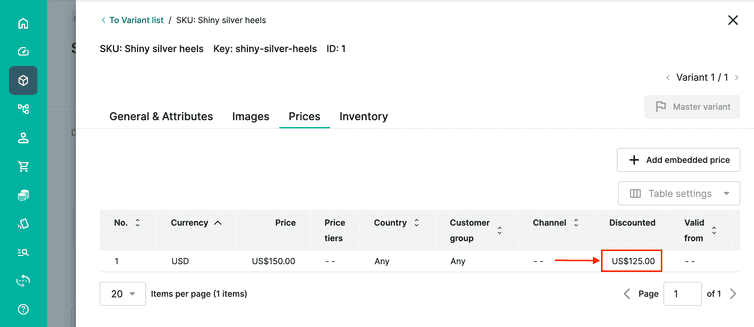 The discounted Price can be viewed in the Prices tab.